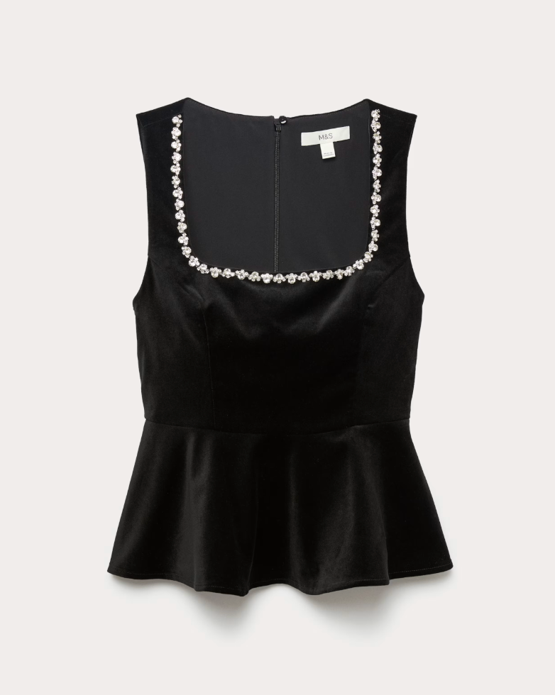 Velvet Embellished Detail Fitted Peplum Top Velvet Embellished Detail Fitted Peplum Top