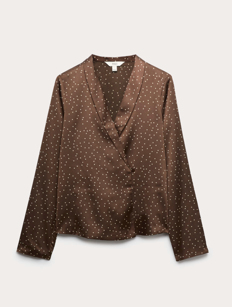 Satin Polka Dot Shawl Collar Shirt Satin Polka Dot Shawl Collar Shirt