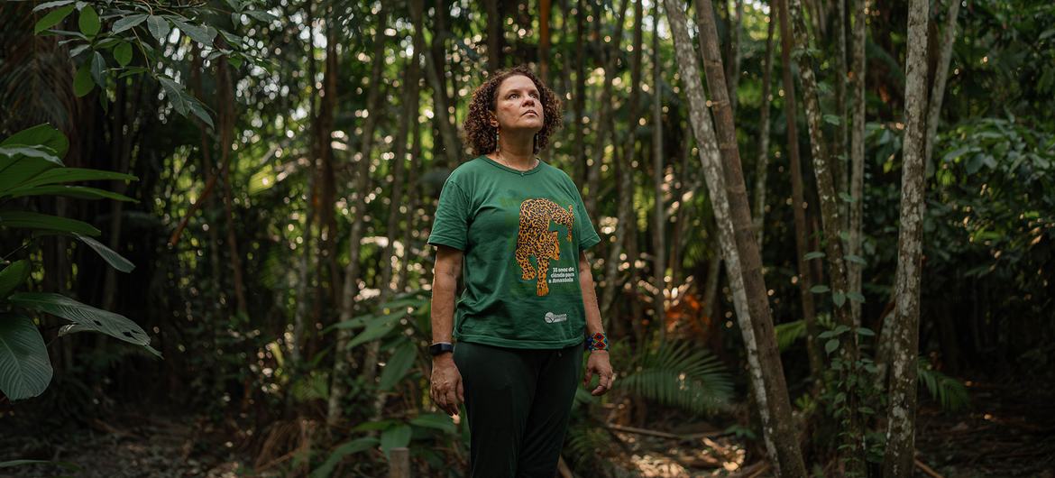 Champions of the Earth Award winner Cynthia Houniuhi is awarded for pioneering forest monitoring systems that combine cutting-edge geospatial science and AI to prevent deforestation in the Amazon.