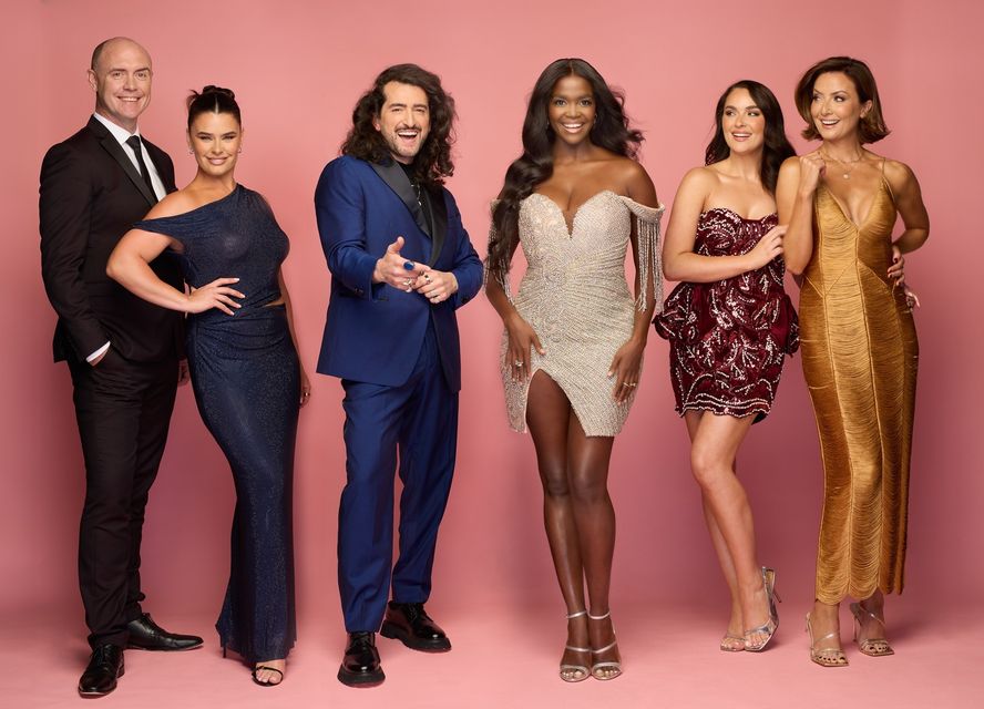 Judges: Brian Redmond (far left), Karen Byrne, Arthur Gourounlian, and Oti Mabuse; hosts Laura Fox and Jennifer Zamparelli. Photo: Barry McCall
