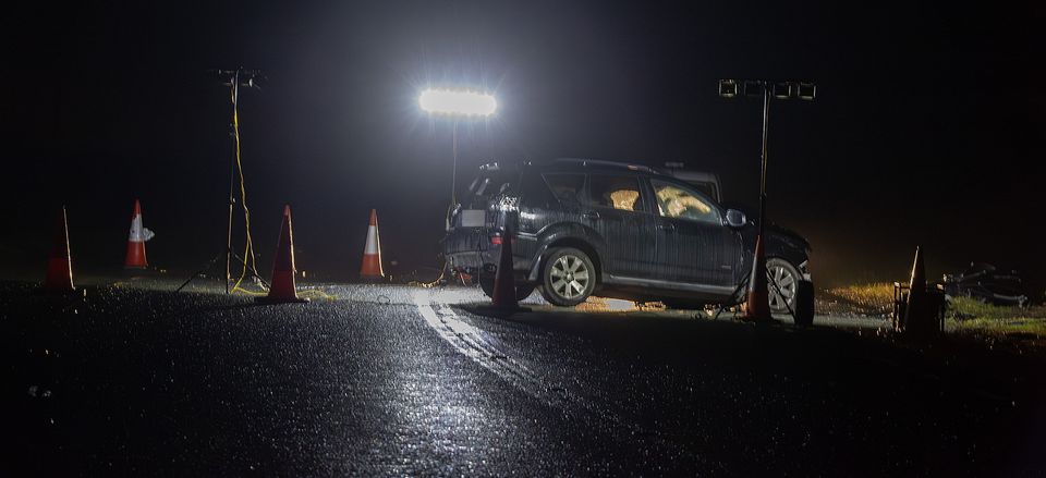 The scene of a two vehicle collision on the R772 road between Camolin village and the R772 Leskinfere Roundabout heading towards Gorey/M11 on Sunday evening. Pic: Jim Campbell