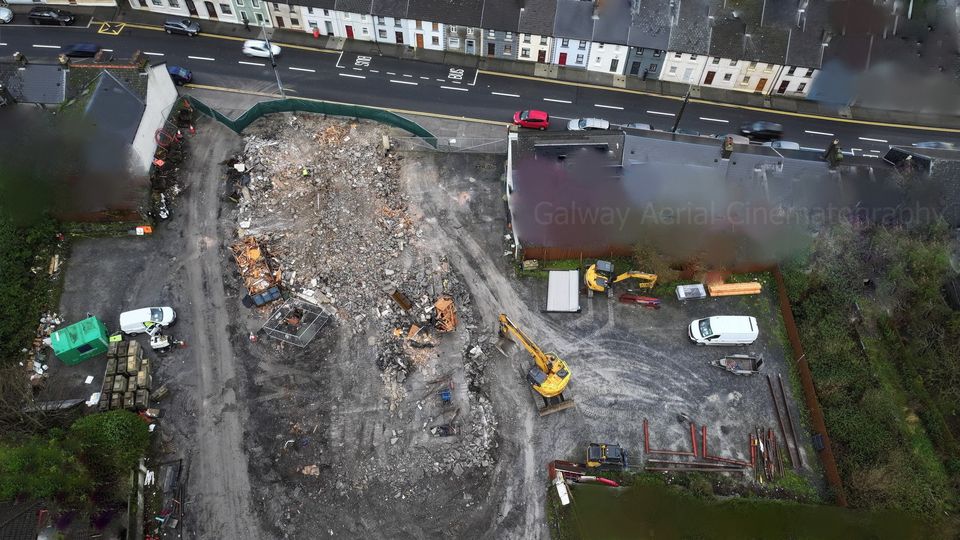 An aerial view of demolished Tonery's Bar in Bohermore, which will see the construction of a major new hotel development PIC CREDIT: 
Galway Aerial Cinematography