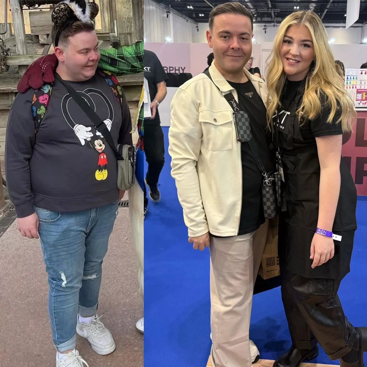 Ryan Kerrison is pictured here in these before and after shots showing his brilliant weight loss journey