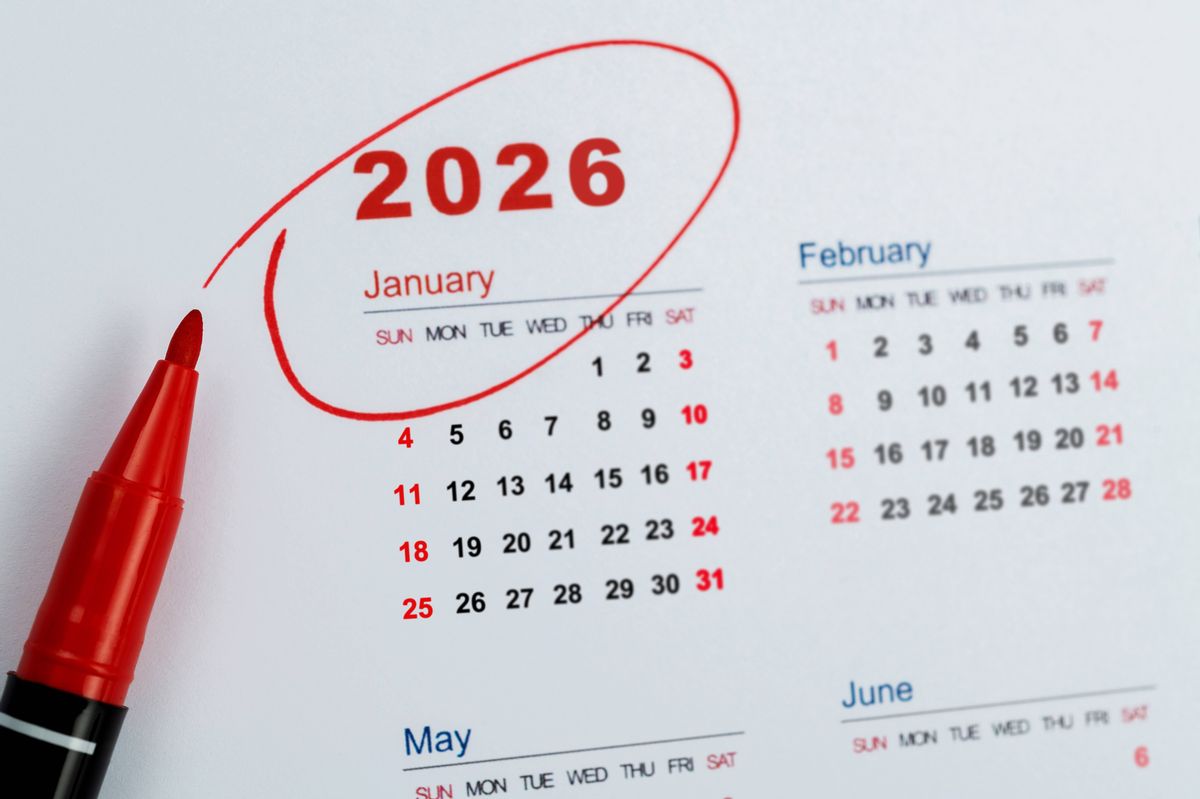 Red mark on the calendar at January 2026