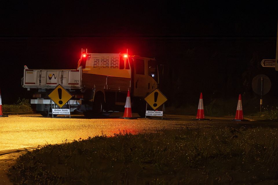 The R772 road between Camolin village and the R772 Leskinfere Roundabout heading towards Gorey/M11 was closed while gardaí attended the scene of a two vehicle collision on Sunday evening. Pic: Jim Campbell
