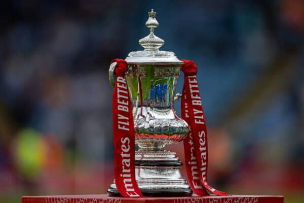 LEICESTER, ENGLAND - Saturday, July 30, 2022: The FA Cup trophy on display before the FA Community Shield friendly match between Liverpool FC and Manchester City FC at the King Power Stadium. Liverpool won 3-1. (Pic by David Rawcliffe/Propaganda)