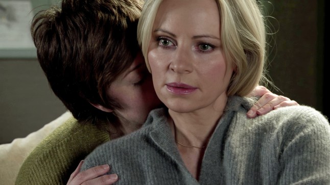 Becky kisses Lisa's neck in Coronation Street