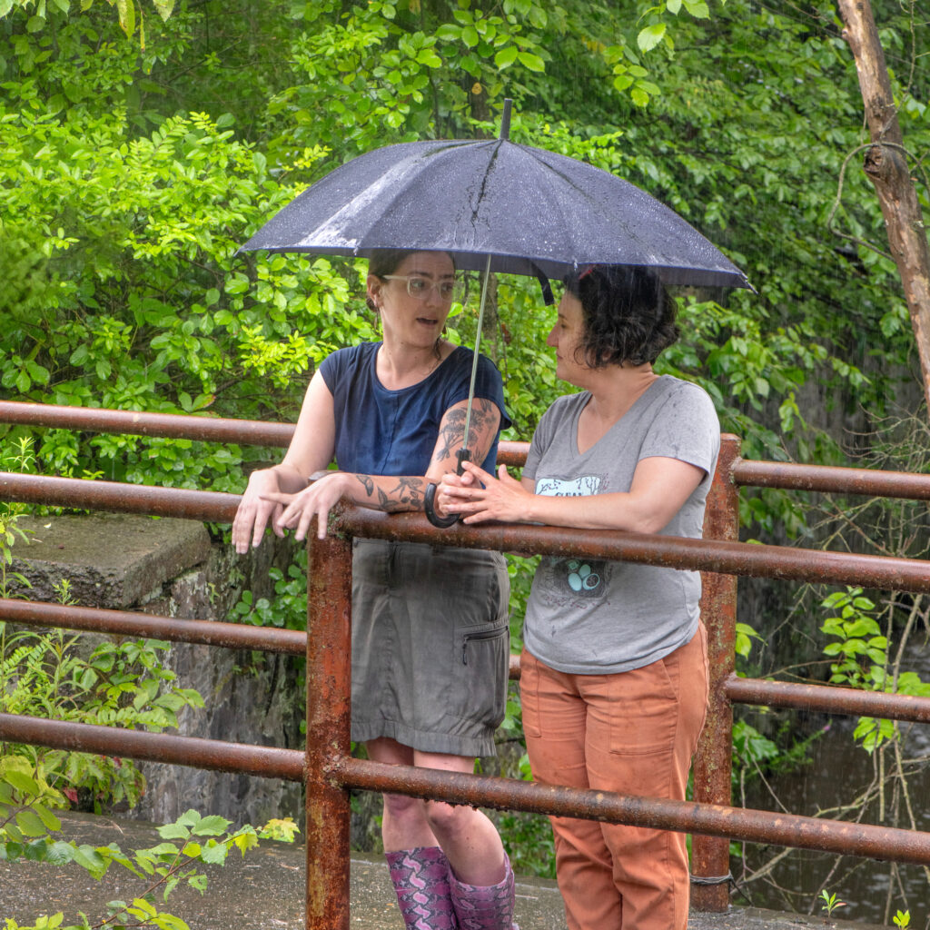 Three Rivers Waterkeeper’s Hannah Hohman (left) and Protect PT’s Yvonne Sorovacu keep a close watch on waterways near the Westmoreland landfill, aided by tips from residents.