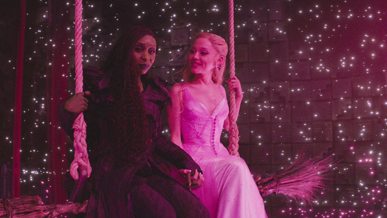 L to R: Cynthia Erivo is Elphaba and Ariana Grande is Glinda in Wicked for Good