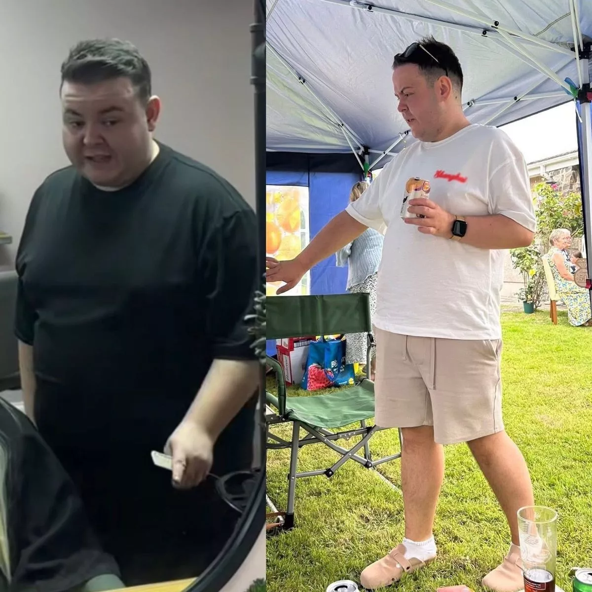 Ryan Kerrison is pictured here in really striking before and after pictures which show his staggering weight loss journey