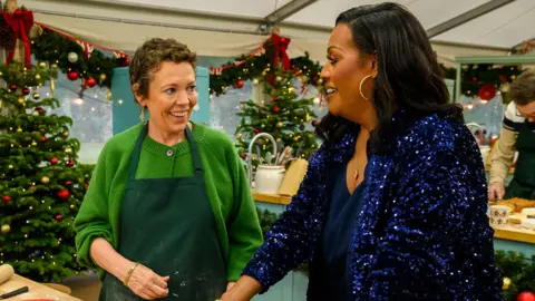 Channel 4 Olivia Colman and Alison Hammond pictured in the Bake Off tent