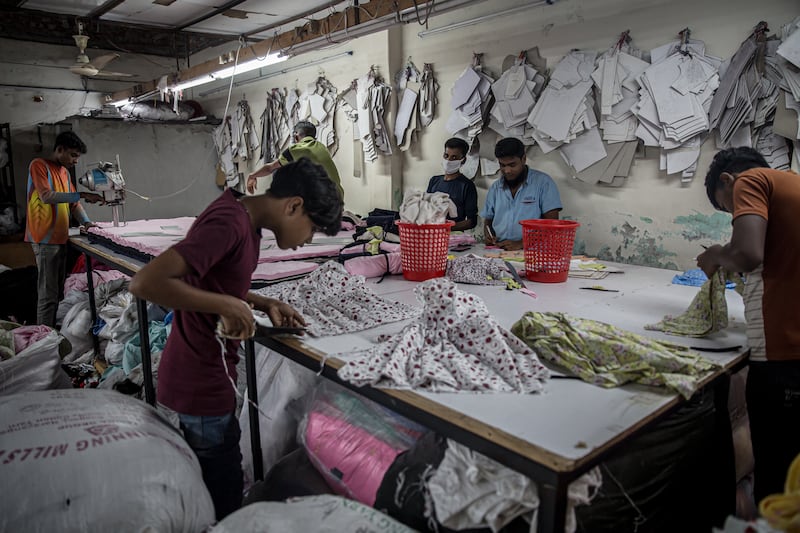 Workers inside a garment factory in the Mirpur area of Dhaka, Bangladesh