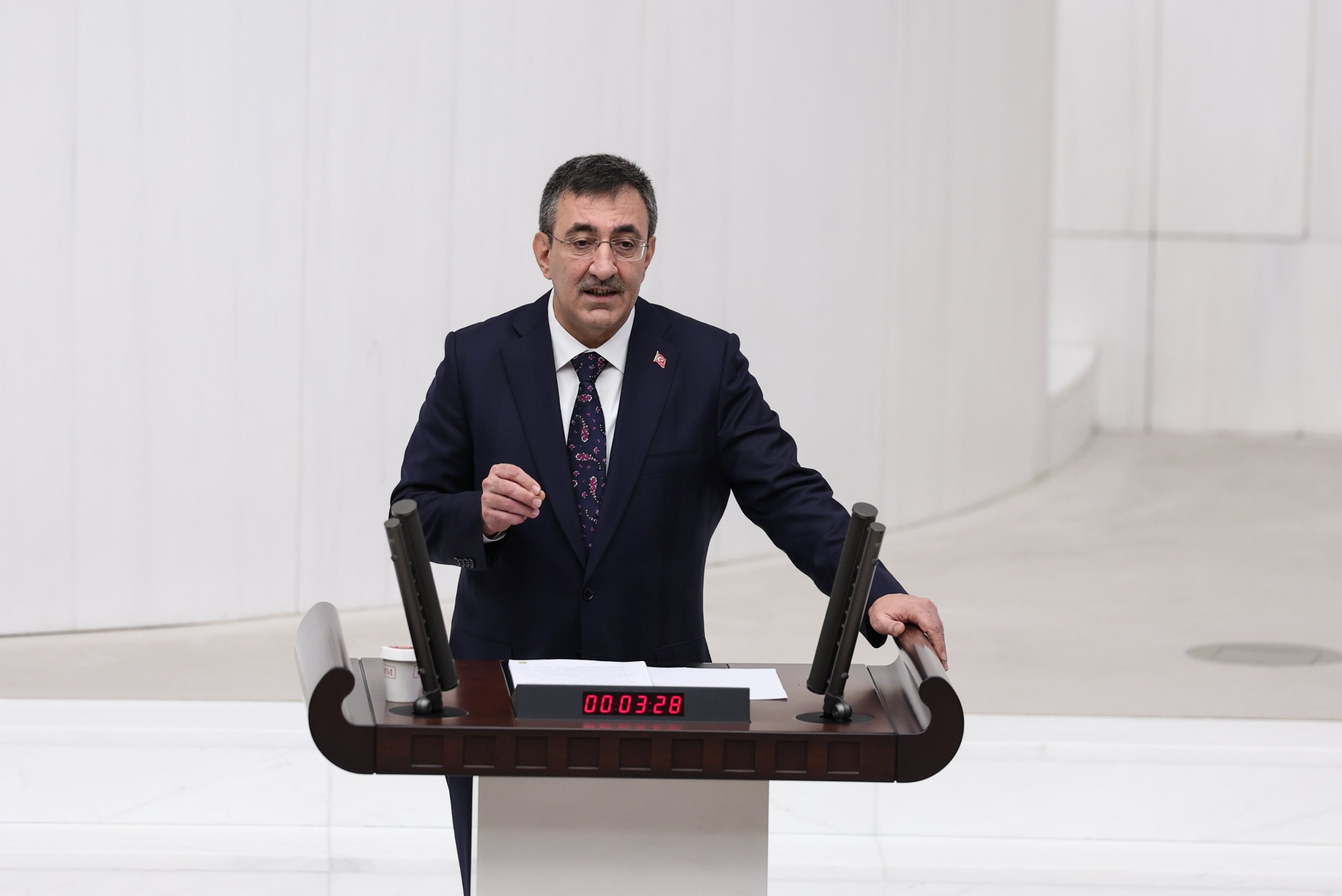 Vice President Cevdet Yılmaz speaks at Parliament, Ankara, Türkiye, Dec. 8, 2025. (AA Photo)
