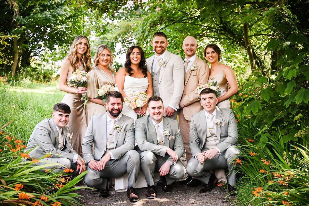 Gemma Hayes and Paul O’Regan with their wedding party. Pictures: Ted Murphy 
