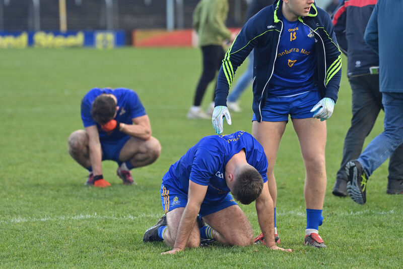  St Finbarr's on the ground after their loss to Dingle. Picture: Dan Linehan