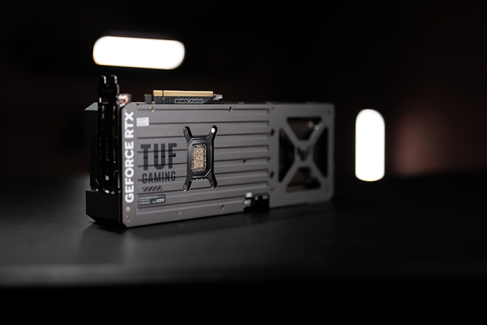 The backplate of a TUF Gaming graphics card