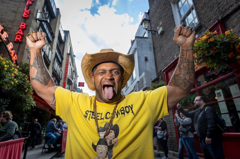 Pittsburgh Steelers fan Gerald Vaughan in Temple Bar ahead of the American football game between Pittsburgh Steelers and Minnesota Vikings in September. Photograph: Tom Honan