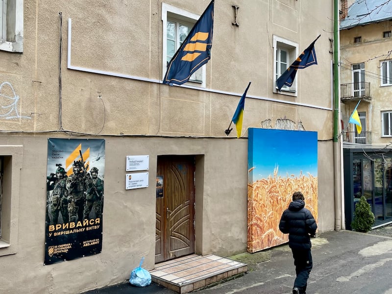 A military recruiting office in Lviv, western Ukraine. Photograph: Daniel McLaughlin