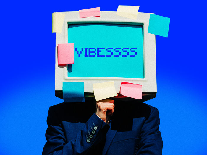 A business person with a computer as the head