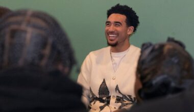 Sixers' Jared McCain spoke with student about mental health and the challenges he faced recovering from a past his injuries at Level Up Philly on Wednesday.