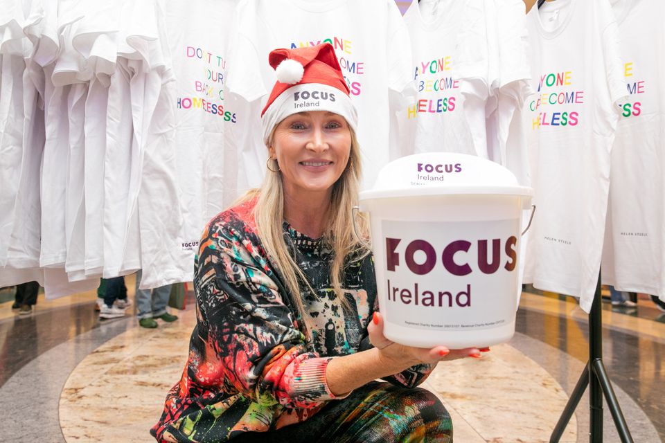 Designer Helen Steele selling T-shirts for Rock Against Homelessness in aid of Focus Ireland at Dundrum Shopping Centre, Dublin. Photo: Gareth Chaney