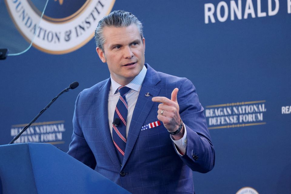 Pete Hegseth discusses the Signal chat controversy on Saturday. Photo: Reuters