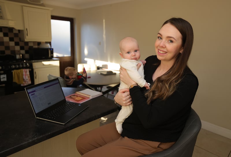 Aoife McDonnell, working from home in Co Kildare. Having to return to an office setting 'just wouldn’t be feasible for us'. Photograph: Alan Betson