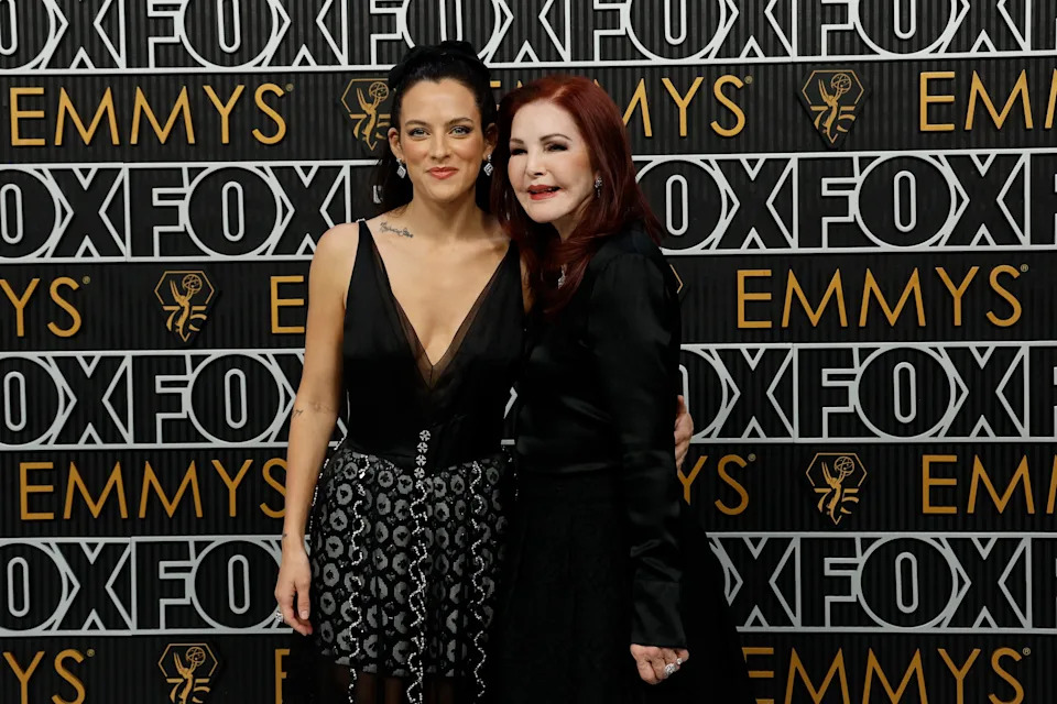Riley Keough and Priscilla Presley at the 75th Emmy Awards.