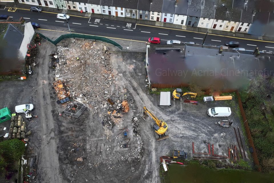 An aerial view of demolished Tonery's Bar in Bohermore, which will see the construction of a major new hotel development PIC CREDIT: 
Galway Aerial Cinematography