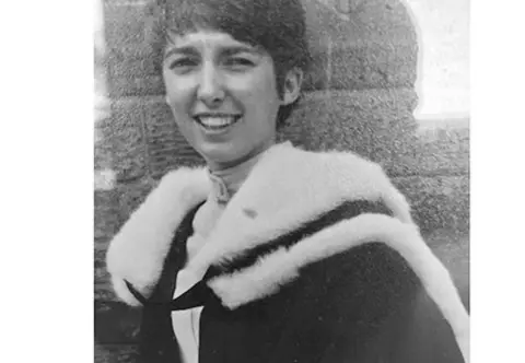 Pauline Collier A black and white picture of Pauline in her graduation gown. 