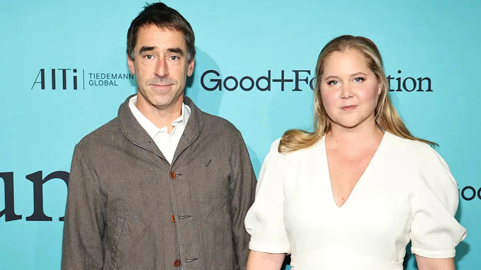 Chris Fischer and Amy Schumer at the "A Very Good + Night of Comedy" benefit in October 2023.