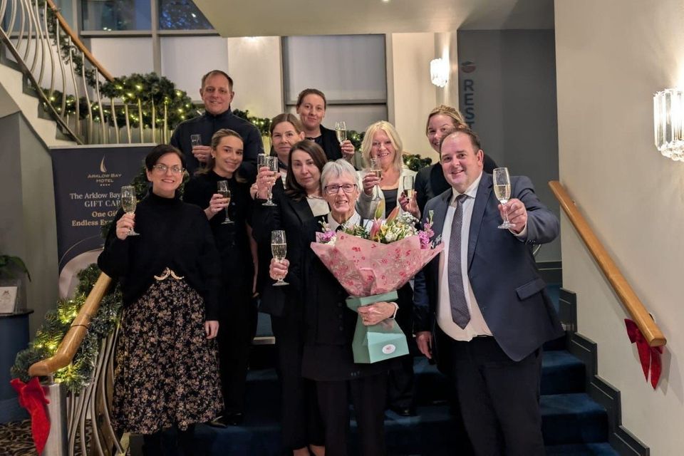 Arklow Bay Hotel staff celebrate with Liz Doyle (centre) as she marks 30 years at the four-star hotel.