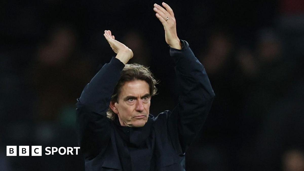 Spurs head coach Thomas Frank applauds fans after the home win against former club Brentford in the Premier League.