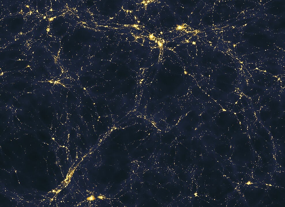 Computer simulation showing galaxy filaments, walls and voids form web-like structures (Credit :Andrew Pontzen)