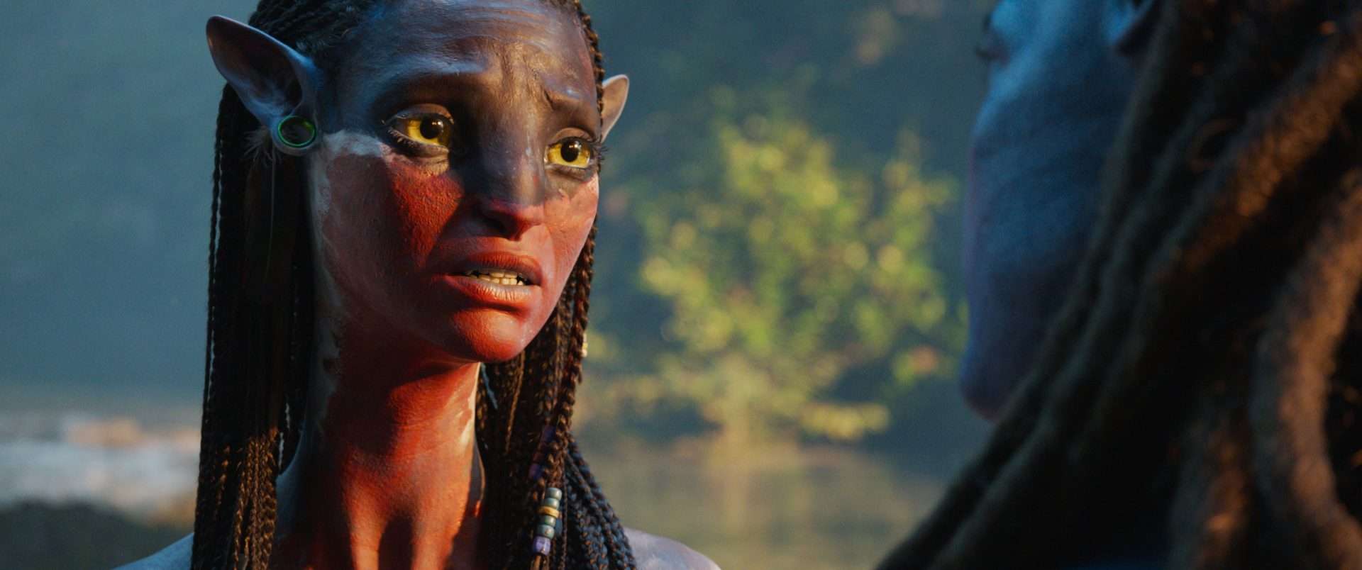 Neytiri, played by Zoe Saldaña, appears in a scene from 20th Century Studios’ Avatar: Fire and Ash. Photo courtesy of 20th Century Studios. © 2025 20th Century Studios.
