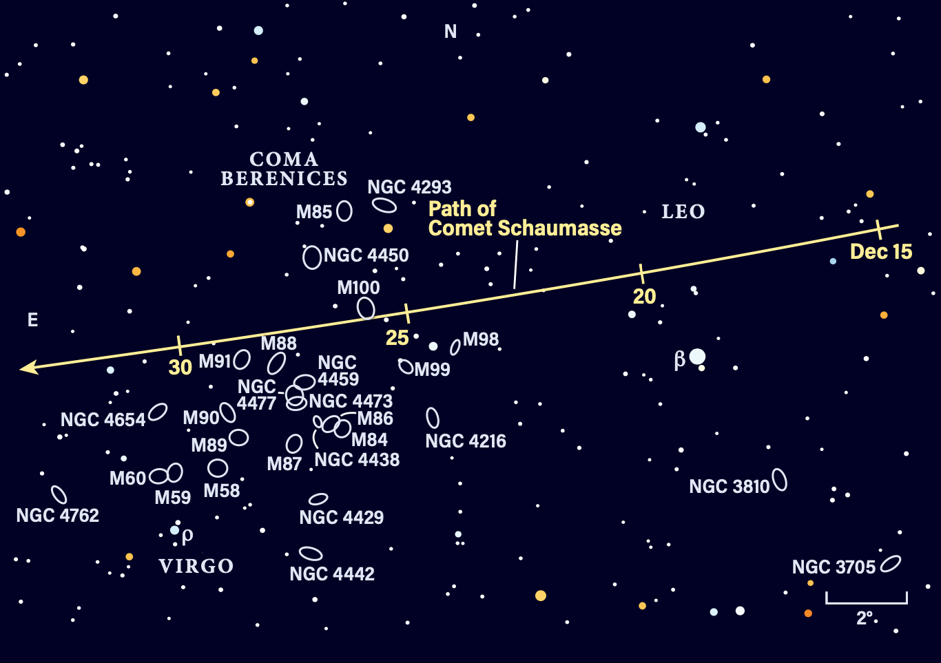 Path of Comet Shaumasse from December 15-31, 2025