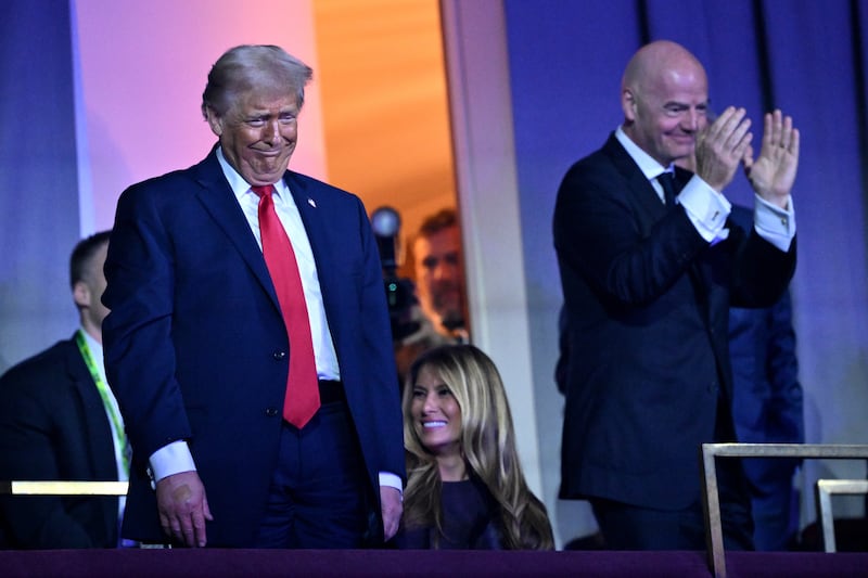 US president Donald Trump, first lady Melania Trump and Fifa president Gianni Infantino at last Friday's World Cup draw in Washington. Photograph: Mandel NGAN - Pool/Getty Images