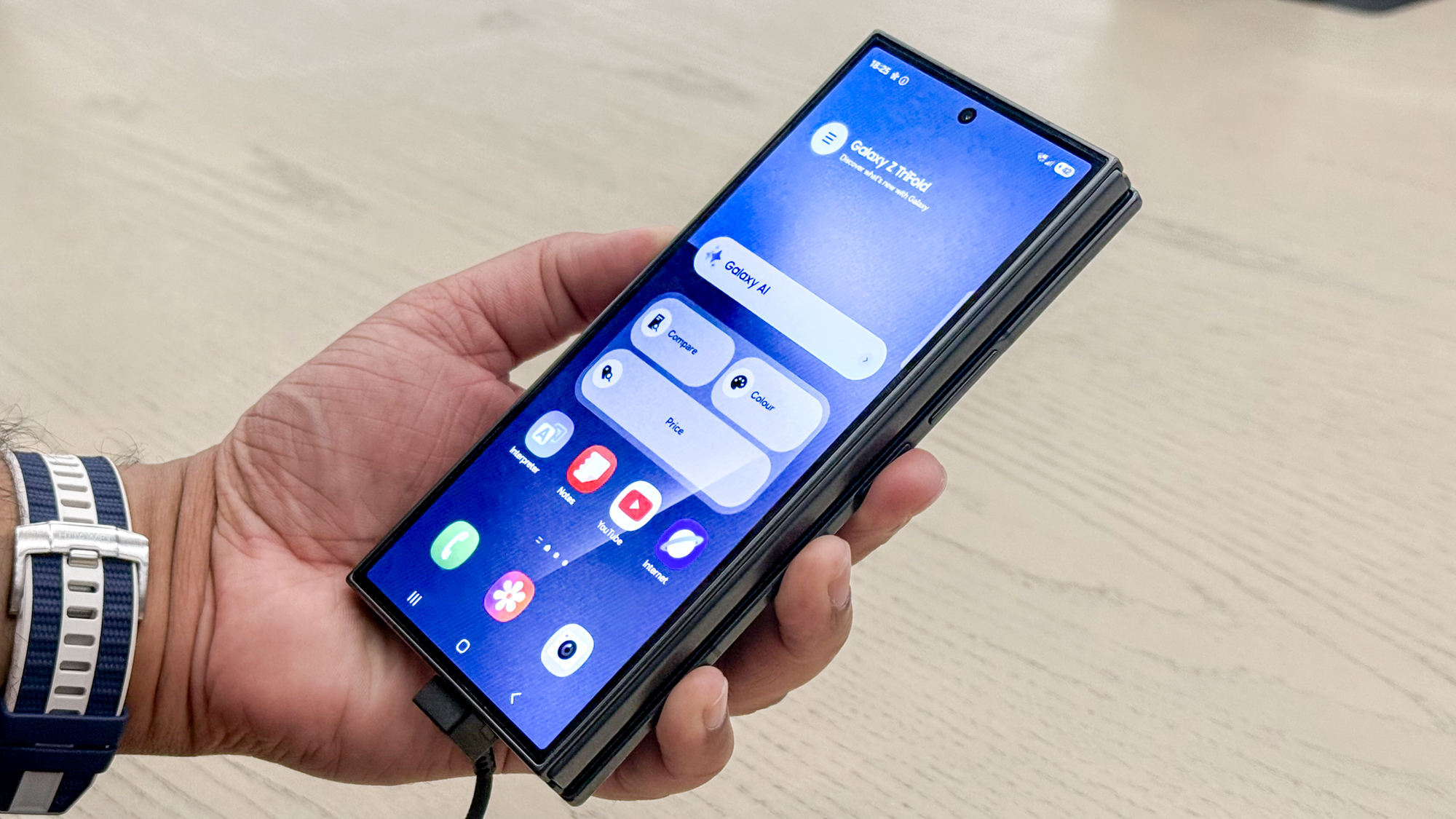 Samsung Galaxy Z TriFold folded, showing the cover screen