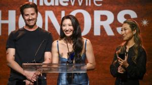 Chris Appelhans, Ejae and Maggie Kang accept the Spark Award onstage at IndieWire Honors Winter Film Awards 2025 at Nya West on December 04, 2025 in Los Angeles, California.