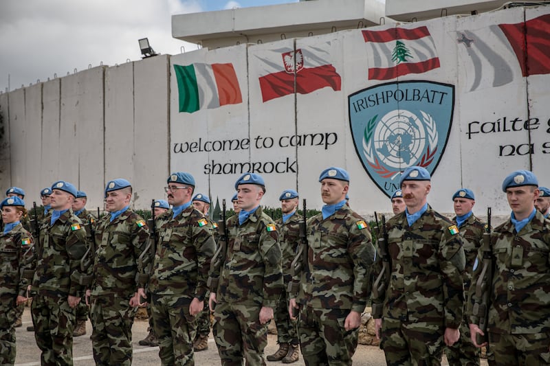 Irish peacekeeping troops at Camp Shamrock, Lebanon, 7km from the border with Israel. Photograph: Sally Hayden