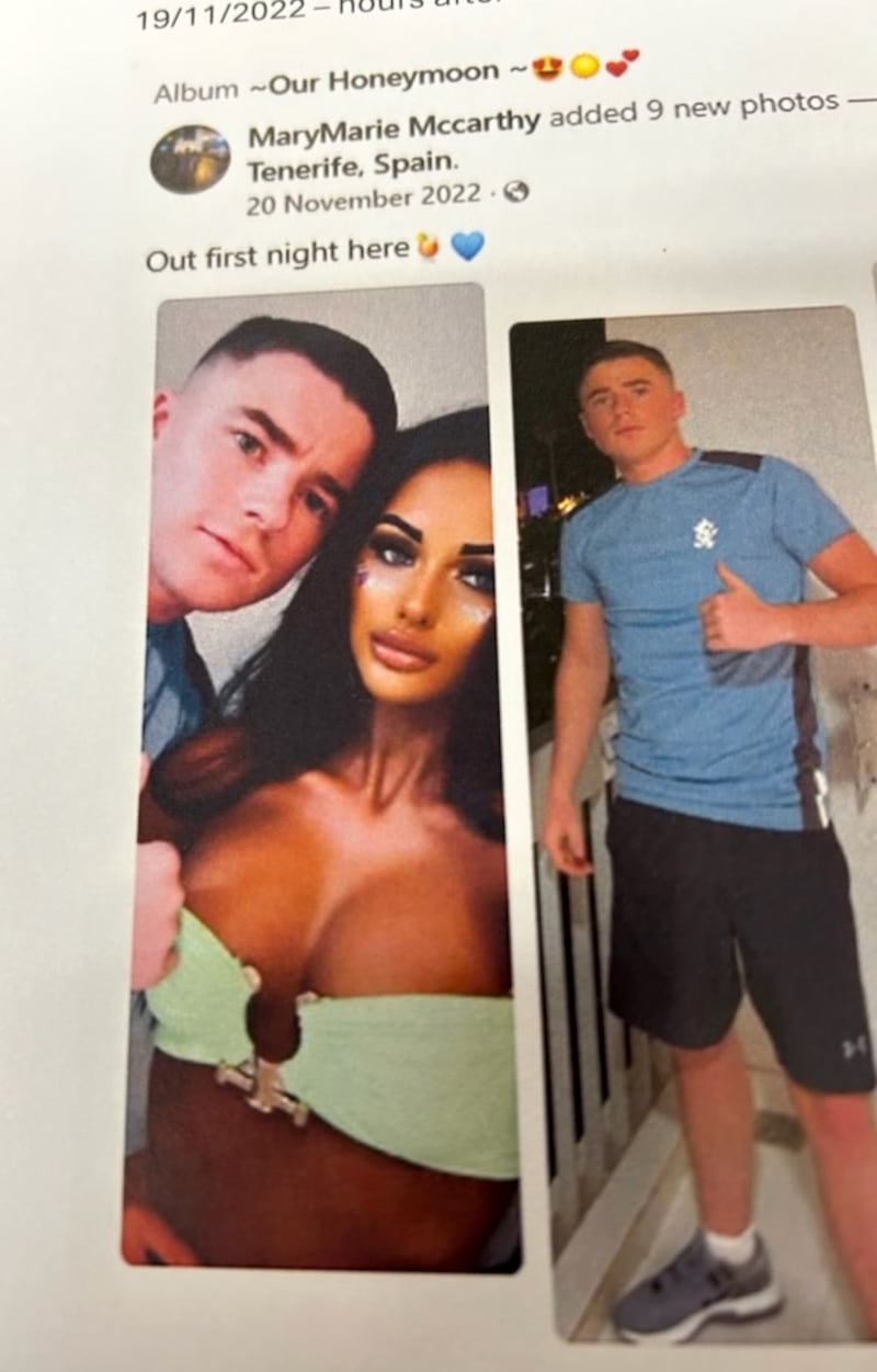 A Facebook post showing Arthur McInerney and his wife MaryMarie McCarthy pictured on the first night of their honeymoon in tenerife, hours after the incident they were claiming compensation for took place. 