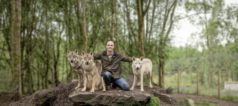 Killian McLaughlin from Buncrana, pictured with his wolf pack, opened the Wild Ireland forest in 2019. Picture by Adam Porter.  