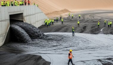 A nearly 100-meter wall at the bottom of a valley creates the Chimney Hollow Dam, a water reservoir for water security to combat drought in Colorado.