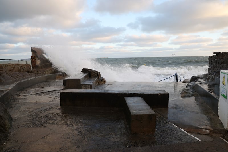 An empty Forty Foot on Christmas morning due to high waves. Photograph: Bryan O’Brien
