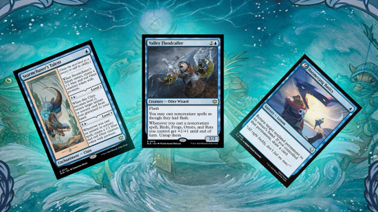 magic-the-gathering-temur-otters-infinite-combo-cards A selection of cards (Valley Floodcaller, Stormchaser's Talent, and Boomerang Basics) that make up the Temur Otters infinite combo.