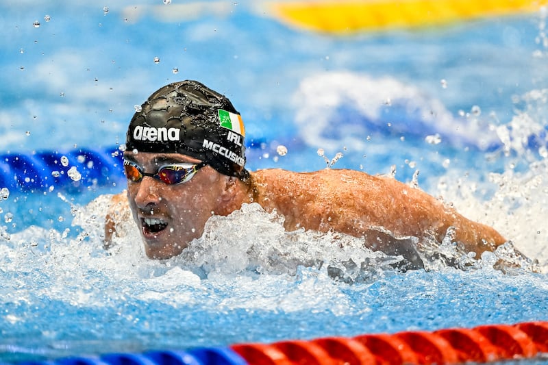 Ireland’s Max McCusker during the heats of the men's 100m butterfly at the 2023 World Championships in Japan. Photograph: Andrea Masini/Inpho