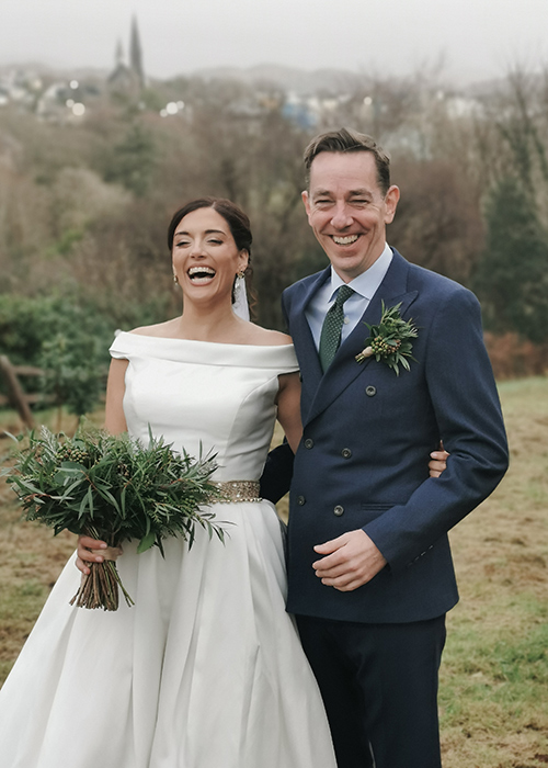 Ryan Tubridy and Clare Kambamettu on their wedding day. Pic: Aoife Herriott