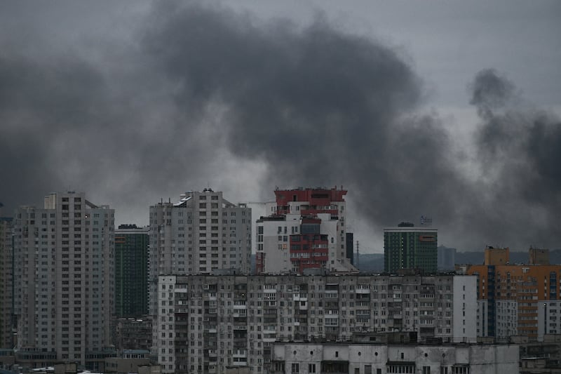 Smoke rising above residential buildings on December 27th following the Russian attack on Kyiv. Photograph: AFP