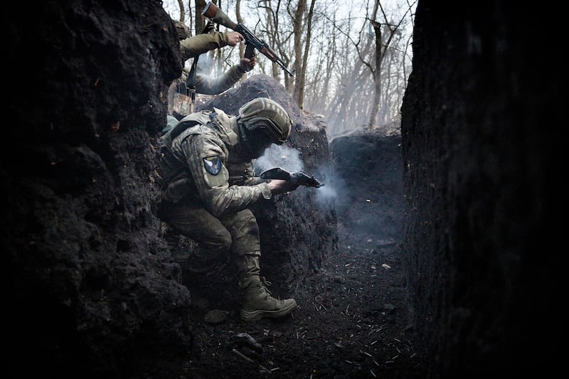 Ukrainian soldiers from the Shkval Special Forces Assault Battalion during training exercises in the Donbas region of eastern Ukraine, Feb. 13, 2025. Photograph: Tyler Hicks/The New York Times
                      