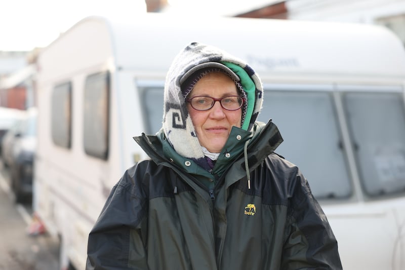 Yvette  Fouche pictured beside her caravan in Dublin 7. Photograph: Enda O'Dowd.